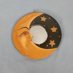 Vintage Celestial Crescent Moon Stars Mirror 6in Hand Painted Whimsigoth 90s