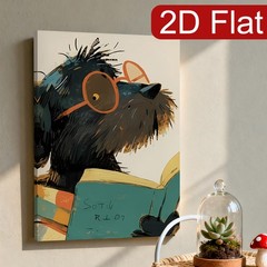 Black Dog Reading Book with Glasses Canvas Wall Art, Whimsical Pet Home Decor