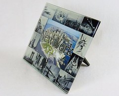 Glass Photo Frame New York City Urban Scape, Blue Highlights, 4″x6″, Zizo #PF044