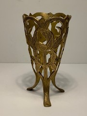 Vintage Brass Floral Design Vase Holder 6.5 in.