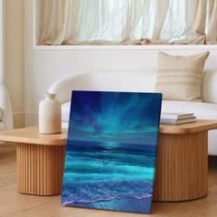 Aurora Borealis Over Calm Ocean Waves Canvas Wall Art Night Sky Print Wall Home