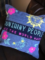 Whimsical Pillow Cover 18×18, Handmade Rustic Cottagecore Sunshiny People