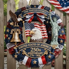 Personalized 1776–2026 USA 250th Anniversary Wood Wreath, Patriotic Door Sign, C