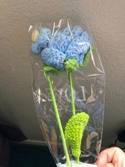 10 in Blue Crocheted Rose Flower