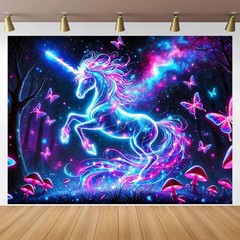 Tapestry Unicorn Fantasy Decor 78×59 Inch Neon Butterfly Forest Glow in Dark …