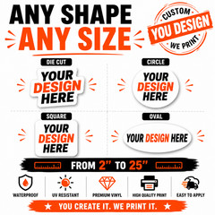 Custom Logo Stickers Vinyl Die Cut Decals Waterproof UV Resistant 2″-25″