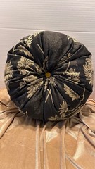 Elegant Tufted Black & Gold Round Decorative Throw Pillow