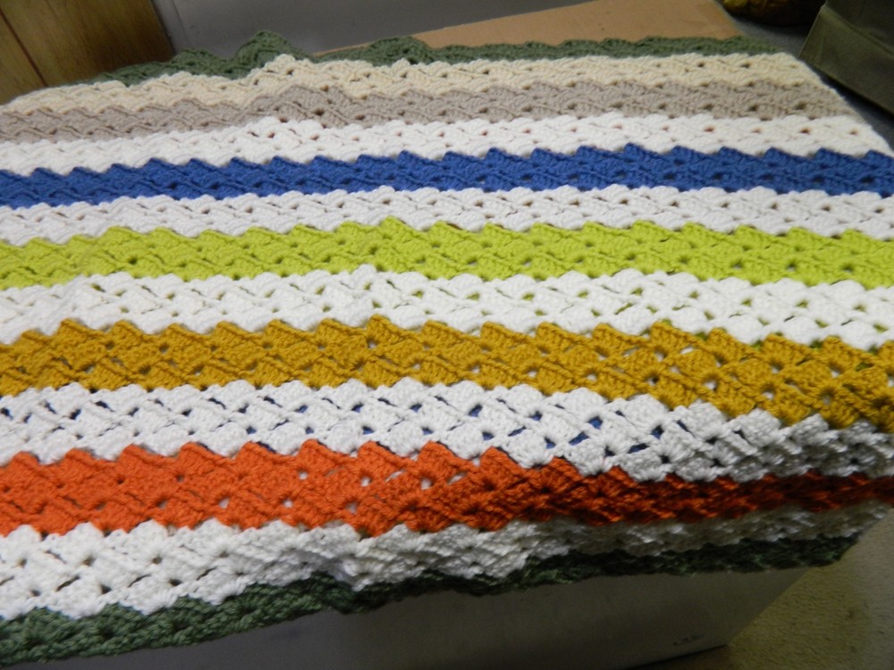 Large Handmade Crochet Afghan, Multi, Drunken Granny, 35″ x 48″ New, Unused
