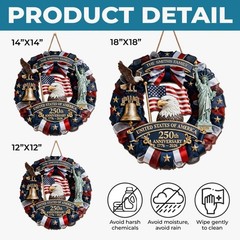 Personalized America 250th Anniversary Wood Wreath 1776-2026 Patriotic Door Sign