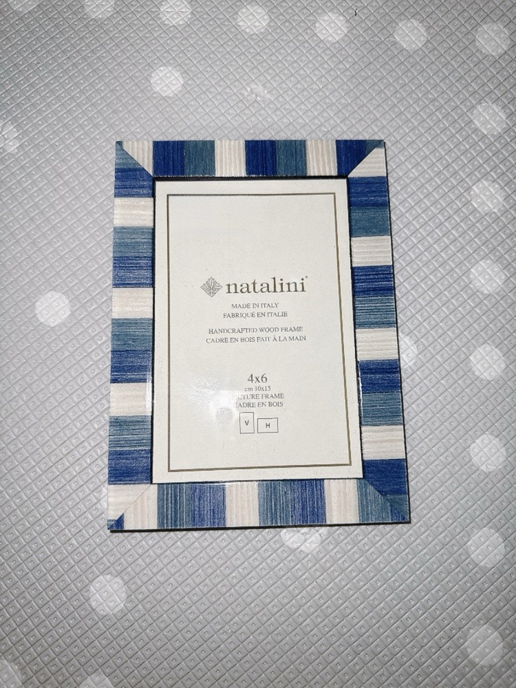 NATALINI Handmade ITALIAN Wooden Picture Frame 4×6″ Teel ,Blue, White Plaid