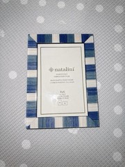 NATALINI Handmade ITALIAN Wooden Picture Frame 4×6″ Teel ,Blue, White Plaid