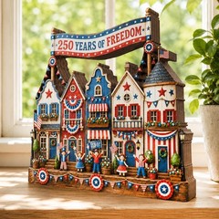 Personalized America 250 Years of Freedom Wooden Block Decor,Custom Patriotic