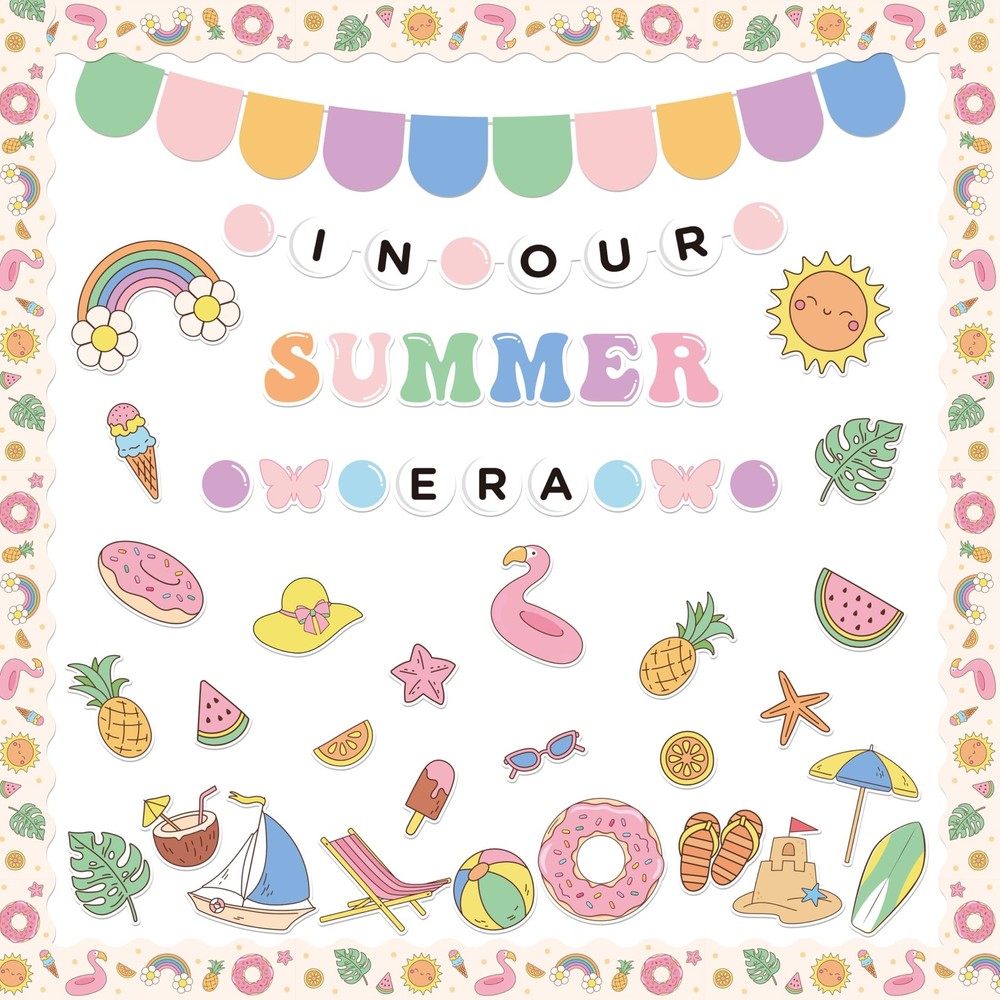 Summer Bulletin Board Decorations 126Pcs, in Our Summer Era Cutouts Border Tr…