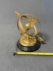 Vintage Brass Armillary Sphere Sundial Desk Ornament Marble Base 6 In