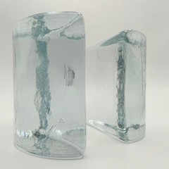 Vintage Blenko Art Glass Bookends Pair Mid Century Modern MCM 1960s Ice Cubes