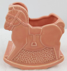 Shawnee Ceramic Rocking Horse Vase Planter Pink Floral Art Deco Vintage 526 USA