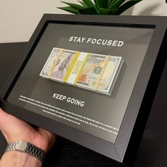 Motivational Money Frame ”STAY FOCUSED’ cash motivational Gift Luxury Decor