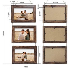 4×6 Wall Hanging Picture Frames Collage with 3 Opening Rustic Brown Frames