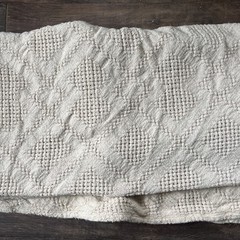 Vintage Knit/ Woven 100% Cotton Blanket, US, Cream Tan Brown