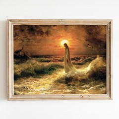 Jesus Christ Walking On Water Christian Bible God Wall Art Poster Print