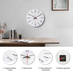 10in Glass Wall Clocks for Living Room Decor, Decorative Wall Clocks Battery …