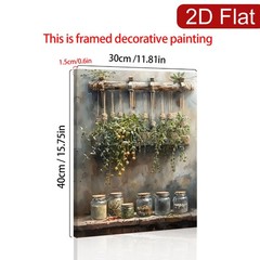 Hanging Herbs and Spices in Glass Jars Canvas Wall Art,Rustic Kitchen Home Decor