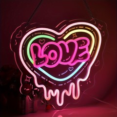 hColor-Changing LED Heart Neon Sign – Romantic Multicolor Room & Christmas Decor