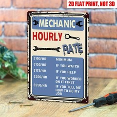 Funny Mechanic Hourly Rate Metal Sign Retro Humor Bar Home Decor Garage/Workshop