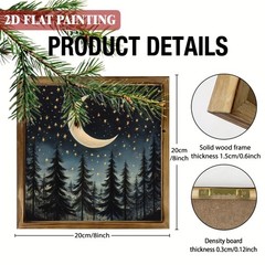 Moonlit Forest Wooden Plaque Cottagecore Rustic Night Sky Nature Home Decoration