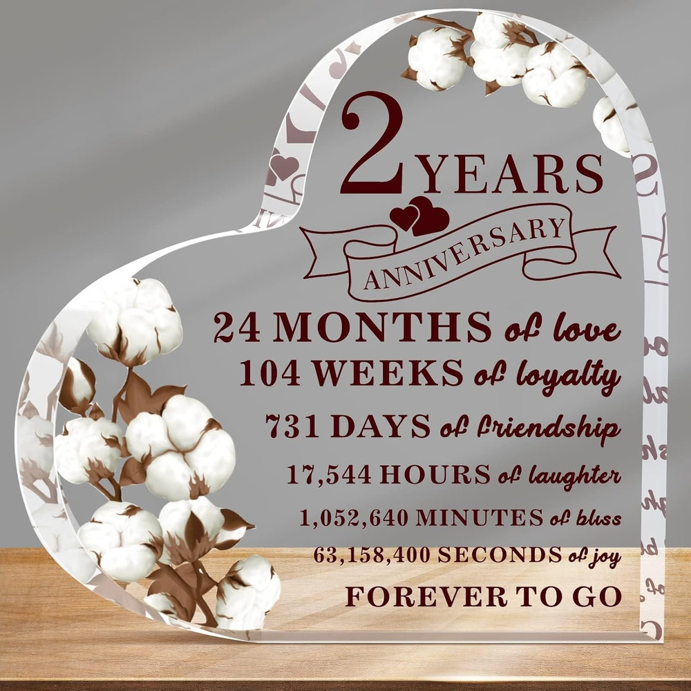 2 Years Anniversary Decor for Him Her Cotton Flower Drawing Print Acrylic Gif…