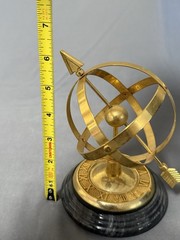 Vintage Brass Armillary Sphere Sundial Desk Ornament Marble Base 6 In