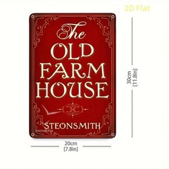 The Old Farmhouse Metal Sign Red Ornate Border Farm Cottage Front Door Decor