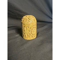 Unbranded Soapstone Jar Unisex Small Tan Excellent Hand Carved Floral Openwork