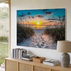 Sunset Beach Path Canvas Wall Art Coastal Ocean Landscape Nature Print Decor