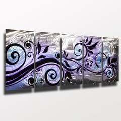 Large Modern Abstract Metal Wall Art Contemporary Painting Purple Blue Decor