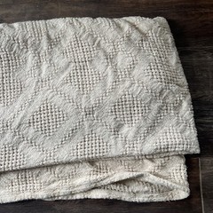 Vintage Knit/ Woven 100% Cotton Blanket, US, Cream Tan Brown