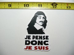RENE DESCARTES I THINK THEREFORE I AM SMALL STICKER DECAL FUNNY PARODY FAMOUS