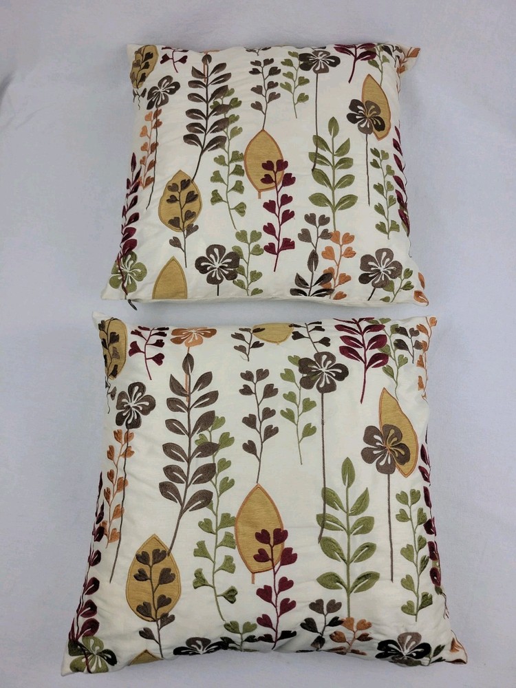 Pair Vintage 17 in. Throw Pillows Pier 1 ” Early Spring Leaves”-Earth Tones