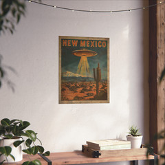 UFO NEW MEXICO Travel Poster, Roswell Alien Cactus Decor, Retro Sci-fi Wall Art