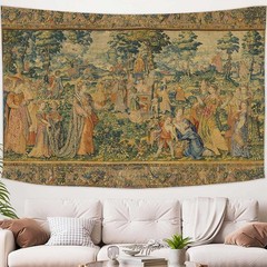 Medieval Tapestry Wall Hanging 80x60in, Renaissance Noble Gathering Wall Deco…