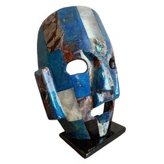 Vintage Mexican Stone Mosaic Mask Lapis Lazuli Abalone Aztec Mayan Folk Art 8in
