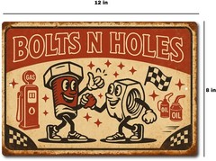 Bolts N Holes Funny Garage Tin Sign 12×8 Aluminum Retro Racing Shop Wall Decor