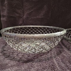 Set of 2 Silver Woven Wire Metal Baskets Round & Oval Freestanding Medium