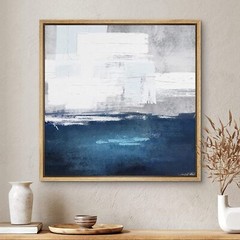 White and Blue Abstract Wall Art Framed Canvas Print