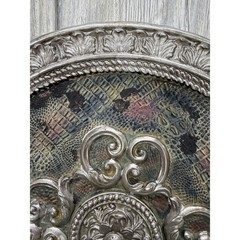 Ornate Silver Wall Plaque Faux Crocodile Texture Scrollwork Medallion 15.5″