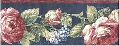 MAVE ROSES NAVY BLUE BACK GROUND DARK MAVE TRIM Wallpaper bordeR Wall decor