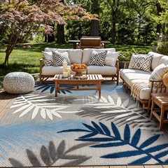 Indoor/Outdoor Palm Leaf Area Rug, Non-Shedding Easy-Care Design for Backyard,