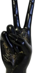 Decorative Peace Sign Hand Sculpture – 10.5″ Black & Gold Rose Accent Statue