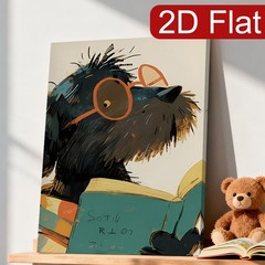 Black Dog Reading Book with Glasses Canvas Wall Art, Whimsical Pet Home Decor
