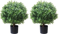 2’T 18”W Boxwood Ball Artificial Topiary Trees Potted Faux Outdoor Plants